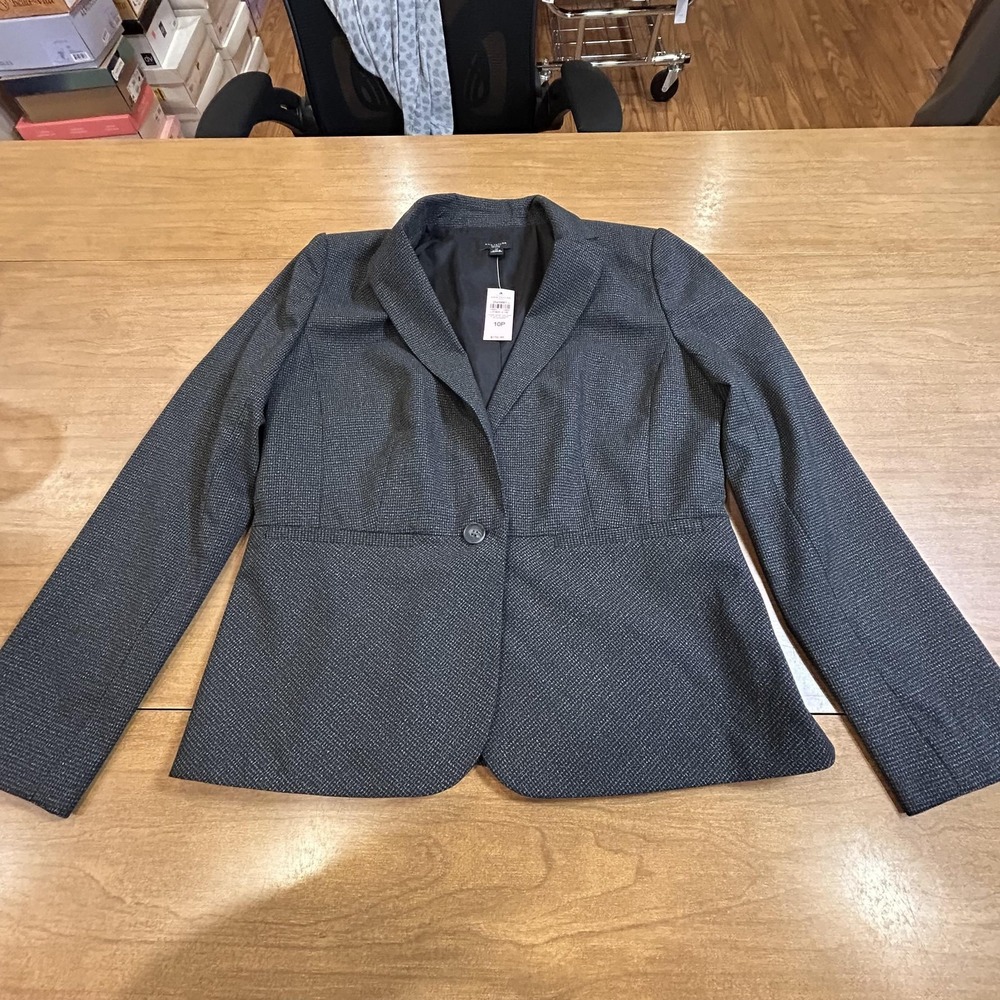 Ann Taylor Factory Blazer Womens 10P Gray Flecked One Button Lined Work Career